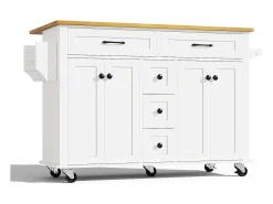 Outlet Hauss Spole Carrinho de cozinha com rodas com 5 gavetas e 4 portas, tampo extensível em acabamento madeira, Branco