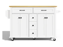 Outlet Hauss Spole Carrinho de cozinha com rodas com 5 gavetas e 4 portas, tampo extensível em acabamento madeira, Branco