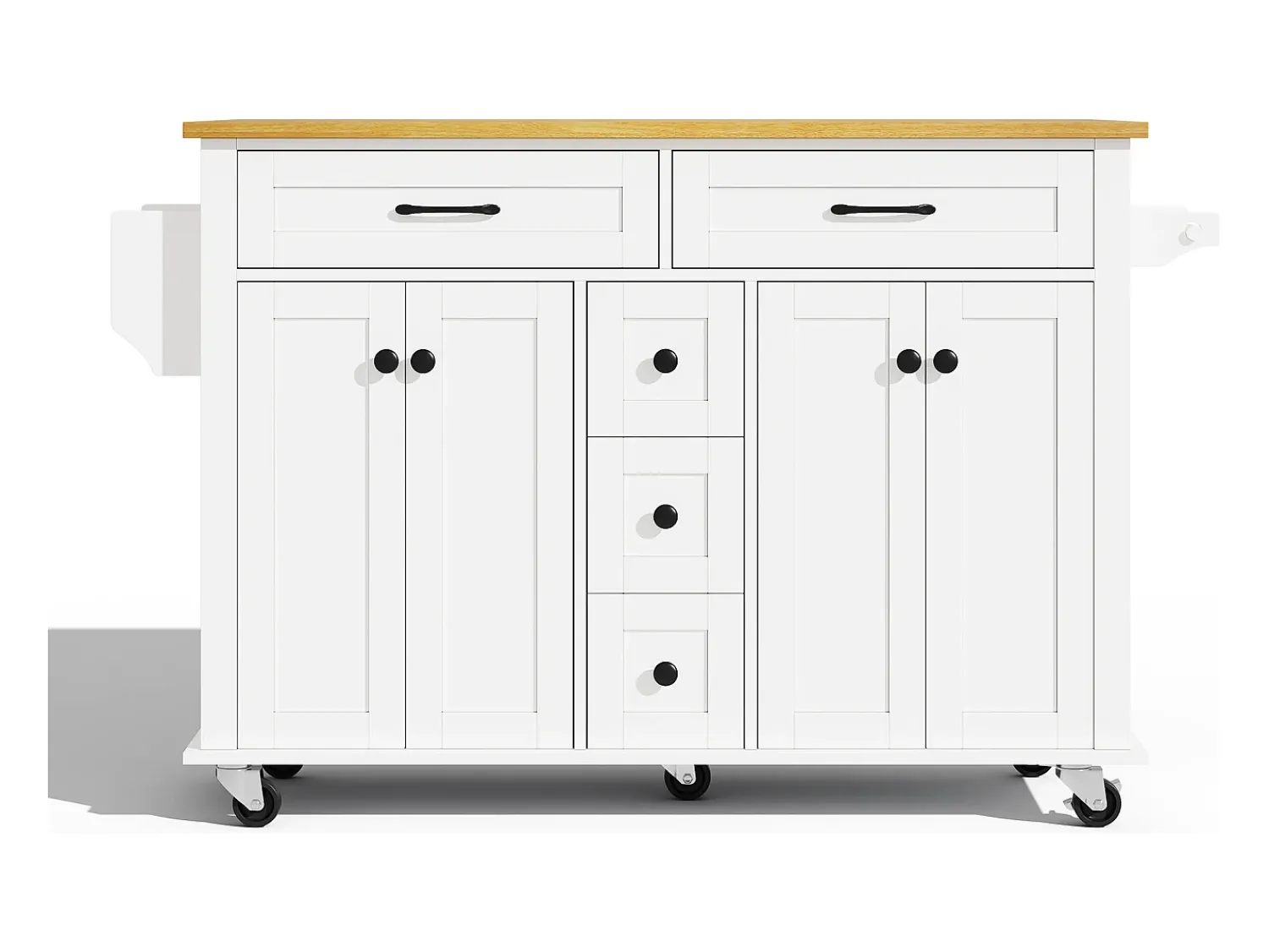 Outlet Hauss Spole Carrinho de cozinha com rodas com 5 gavetas e 4 portas, tampo extensível em acabamento madeira, Branco