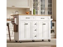 Outlet Hauss Spole Carrinho de cozinha com rodas com 5 gavetas e 4 portas, tampo extensível em acabamento madeira, Branco