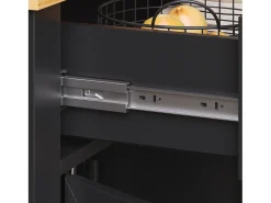 Outlet Hauss Spole Carrinho de cozinha com rodas, 2 gavetas e 4 portas de vidro, tampo extensível, + natural Preto
