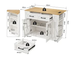 Móvel De Arrumação*Hauss Spole Carrinho de cozinha com rodas, 2 gavetas, 2 portas de vidro, tomada e porta USB, tampo extensível em madeira, corpo Branco