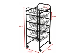 Móvel De Arrumação*Helloshop26 Carrinho de cozinha com rodinhas 87 x 41 x 31,5 cm com 4 cestos 03_0006794 Preto