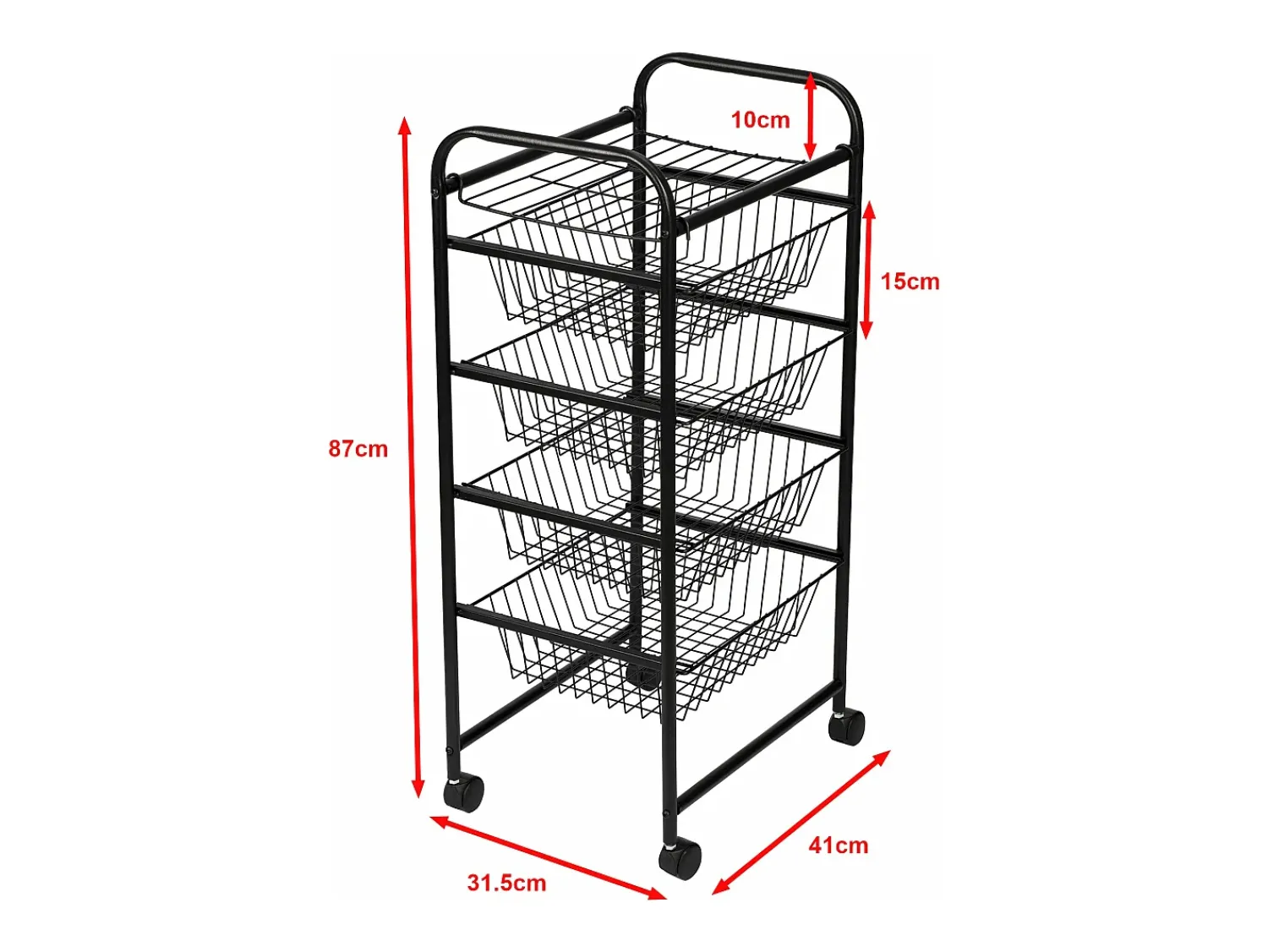 Móvel De Arrumação*Helloshop26 Carrinho de cozinha com rodinhas 87 x 41 x 31,5 cm com 4 cestos 03_0006794 Preto