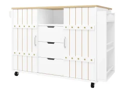 New Hauss Spole Carrinho de cozinha com rodas e tampo extensível, 2 portas de correr e 3 gavetas, - 110x70x90cm Branco