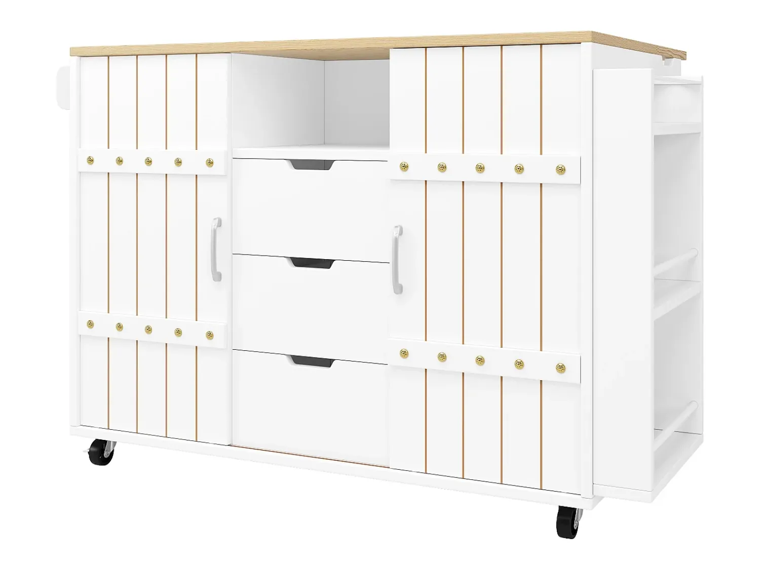 New Hauss Spole Carrinho de cozinha com rodas e tampo extensível, 2 portas de correr e 3 gavetas, - 110x70x90cm Branco
