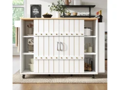 New Hauss Spole Carrinho de cozinha com rodas e tampo extensível, 2 portas de correr e 3 gavetas, - 110x70x90cm Branco
