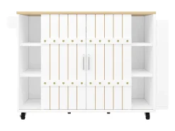 New Hauss Spole Carrinho de cozinha com rodas e tampo extensível, 2 portas de correr e 3 gavetas, - 110x70x90cm Branco