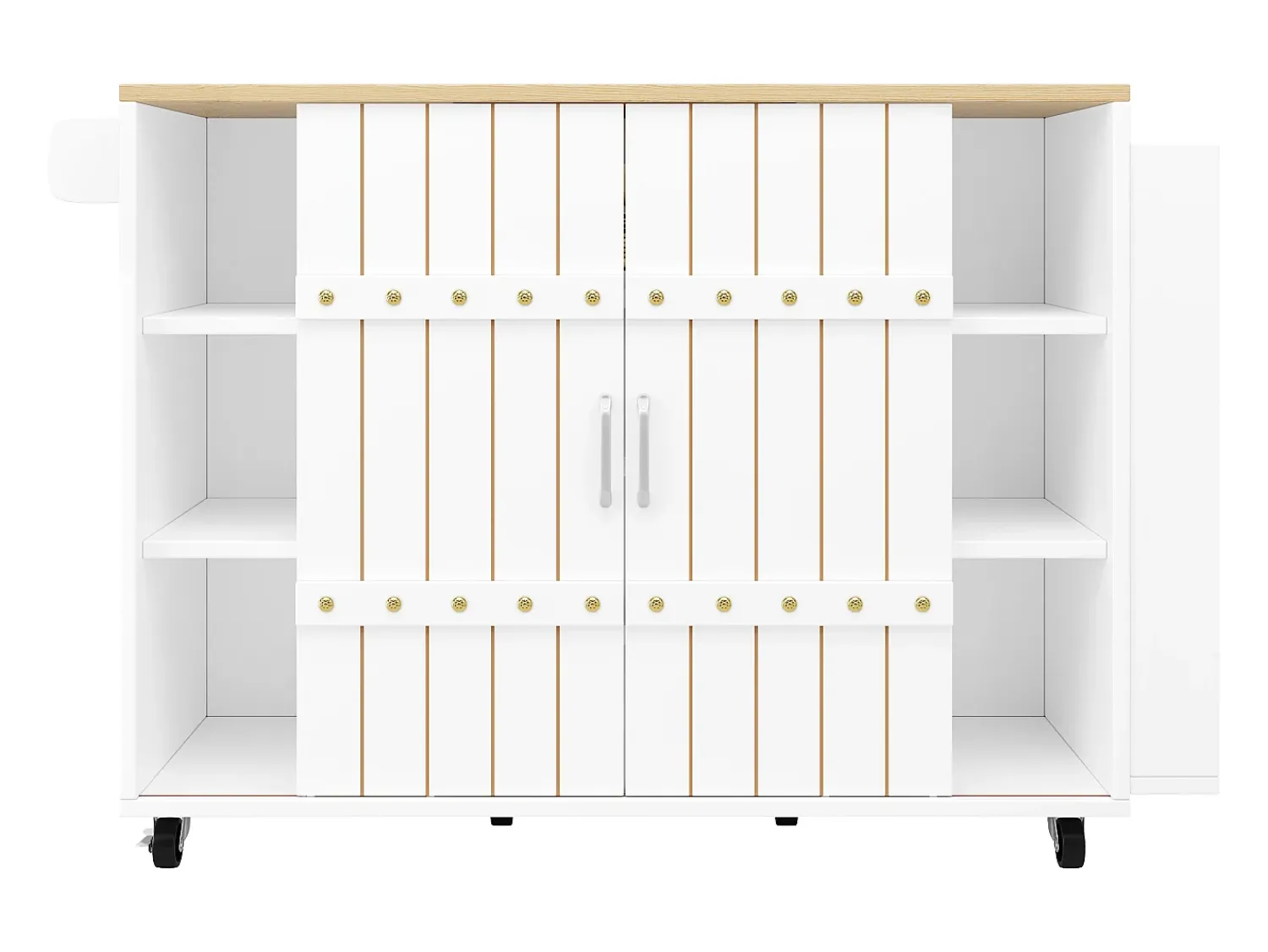 New Hauss Spole Carrinho de cozinha com rodas e tampo extensível, 2 portas de correr e 3 gavetas, - 110x70x90cm Branco