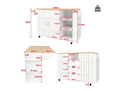 New Hauss Spole Carrinho de cozinha com rodas e tampo extensível, 2 portas de correr e 3 gavetas, - 110x70x90cm Branco