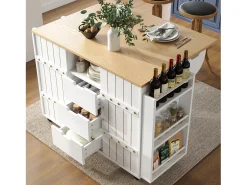New Hauss Spole Carrinho de cozinha com rodas e tampo extensível, 2 portas de correr e 3 gavetas, - 110x70x90cm Branco