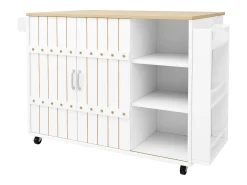 New Hauss Spole Carrinho de cozinha com rodas e tampo extensível, 2 portas de correr e 3 gavetas, - 110x70x90cm Branco