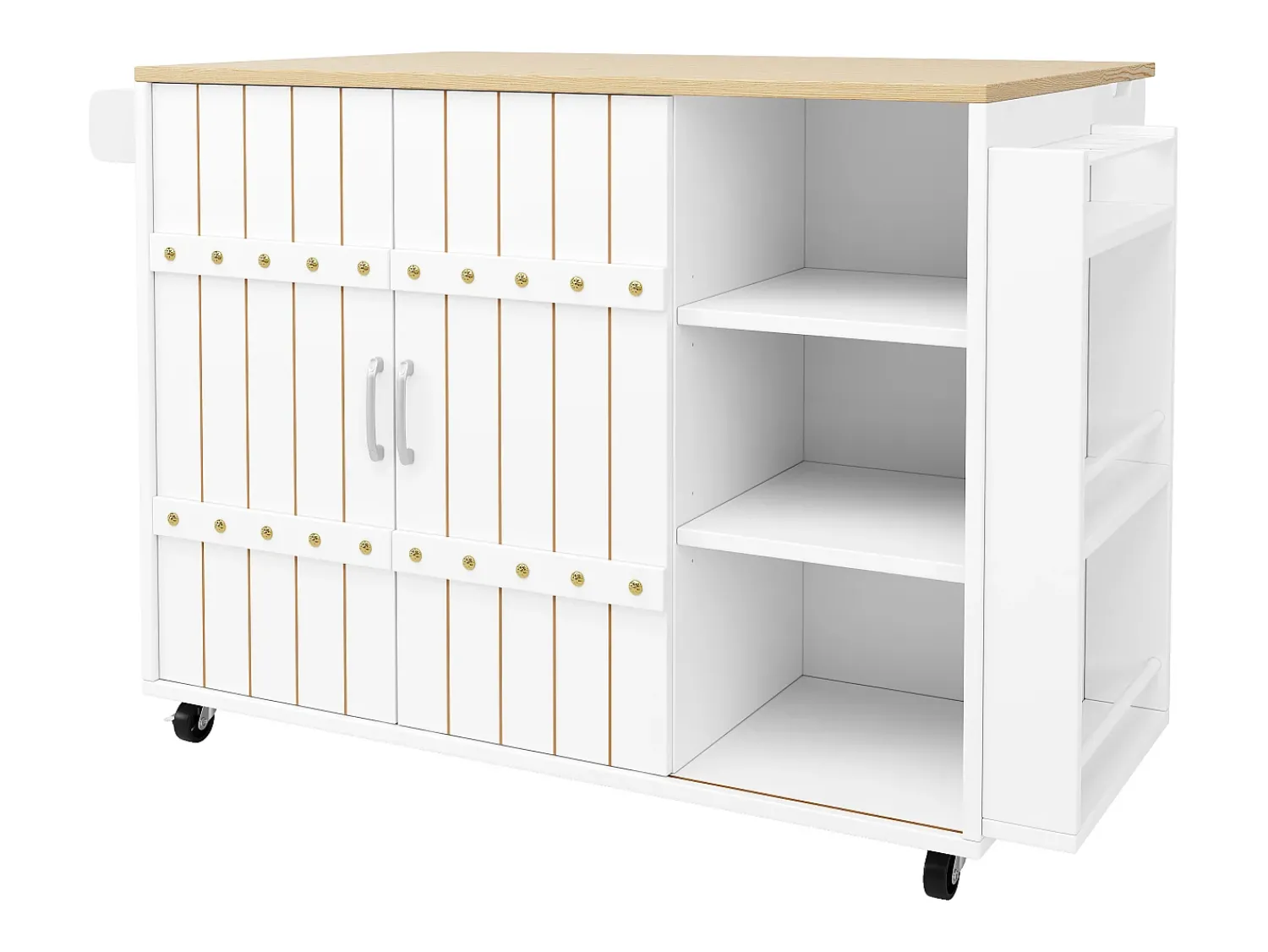 New Hauss Spole Carrinho de cozinha com rodas e tampo extensível, 2 portas de correr e 3 gavetas, - 110x70x90cm Branco
