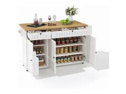 Móvel De Arrumação*Hauss Spole Carrinho de cozinha com tampo rebatível, 2 gavetas e 3 portas, 6 rodízios com fecho, Branco