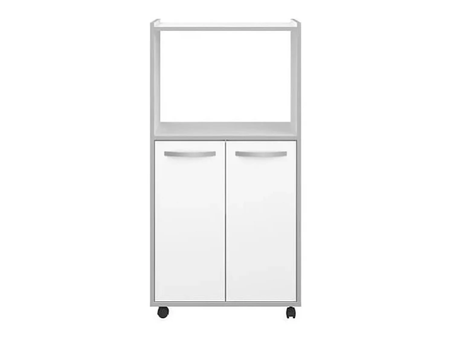 Móvel De Arrumação| Carrinho de cozinha compacto 60 cm mate 2 portas + nicho com prateleira, espaço para micro-ondas, pés de plástico, Made in France Branco