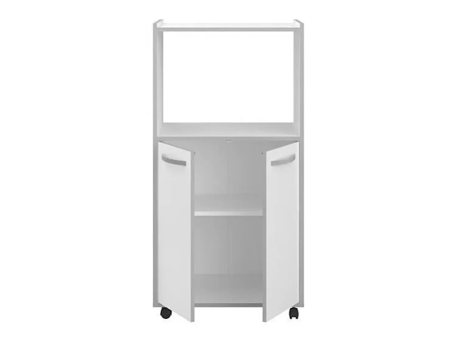Móvel De Arrumação| Carrinho de cozinha compacto 60 cm mate 2 portas + nicho com prateleira, espaço para micro-ondas, pés de plástico, Made in France Branco