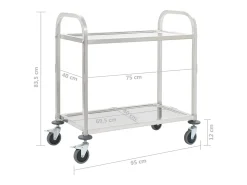 Móvel De Arrumação|vidaxl Carrinho de cozinha de 2 níveis 95x45x83,5 cm aço inoxidável Prateado