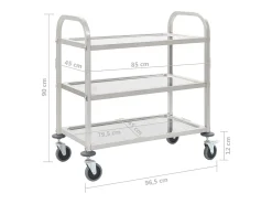Móvel De Arrumação*vidaxl Carrinho de cozinha de 3 níveis 96,5x55x90 cm aço inoxidável Prateado