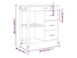 vidaxl Carrinho de cozinha MONZA 84x40x88,5 cm madeira de pinho maciça^ Móvel De Arrumação