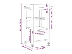 vidaxl Carrinho de cozinha MONZA 48x40x88,5 cm madeira de pinho maciça^ Móvel De Arrumação