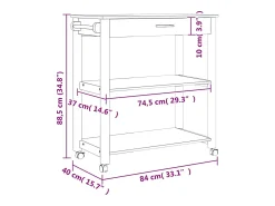 Móvel De Arrumação|vidaxl Carrinho de cozinha MONZA 84x40x88,5 cm madeira de pinho maciça Natural claro