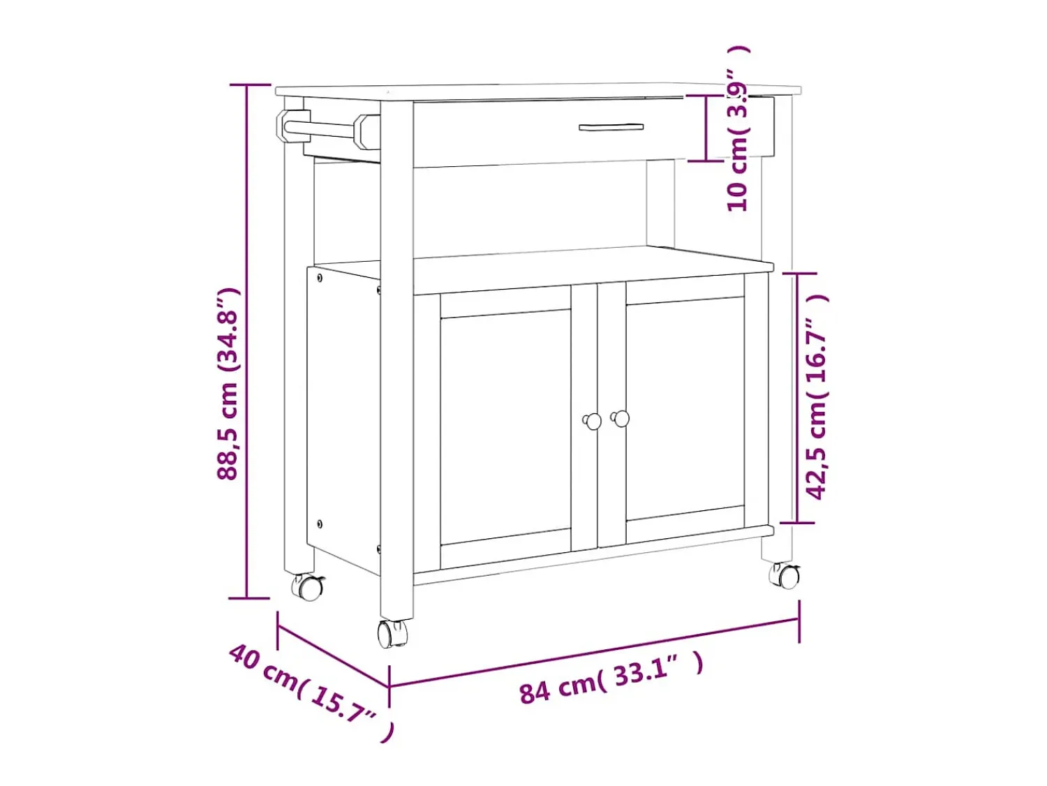 vidaxl Carrinho de cozinha MONZA 84x40x88,5 cm madeira de pinho maciça^ Móvel De Arrumação