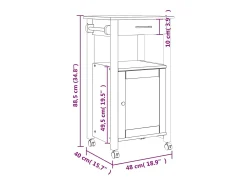 Móvel De Arrumação|vidaxl Carrinho de cozinha MONZA 48x40x88,5 cm madeira de pinho maciça Cinzento