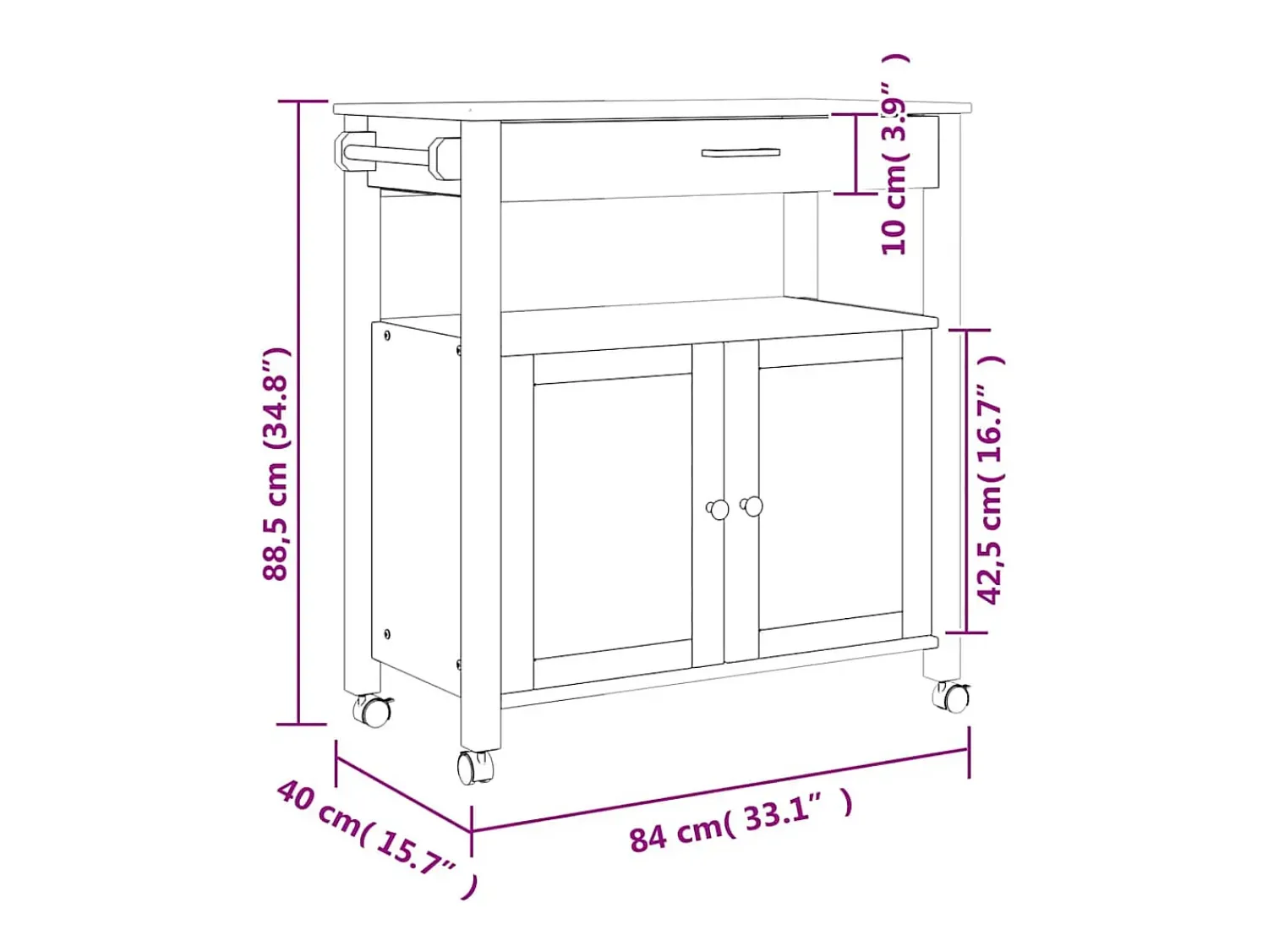 Móvel De Arrumação|vidaxl Carrinho de cozinha MONZA 84x40x88,5 cm madeira de pinho maciça Natural claro