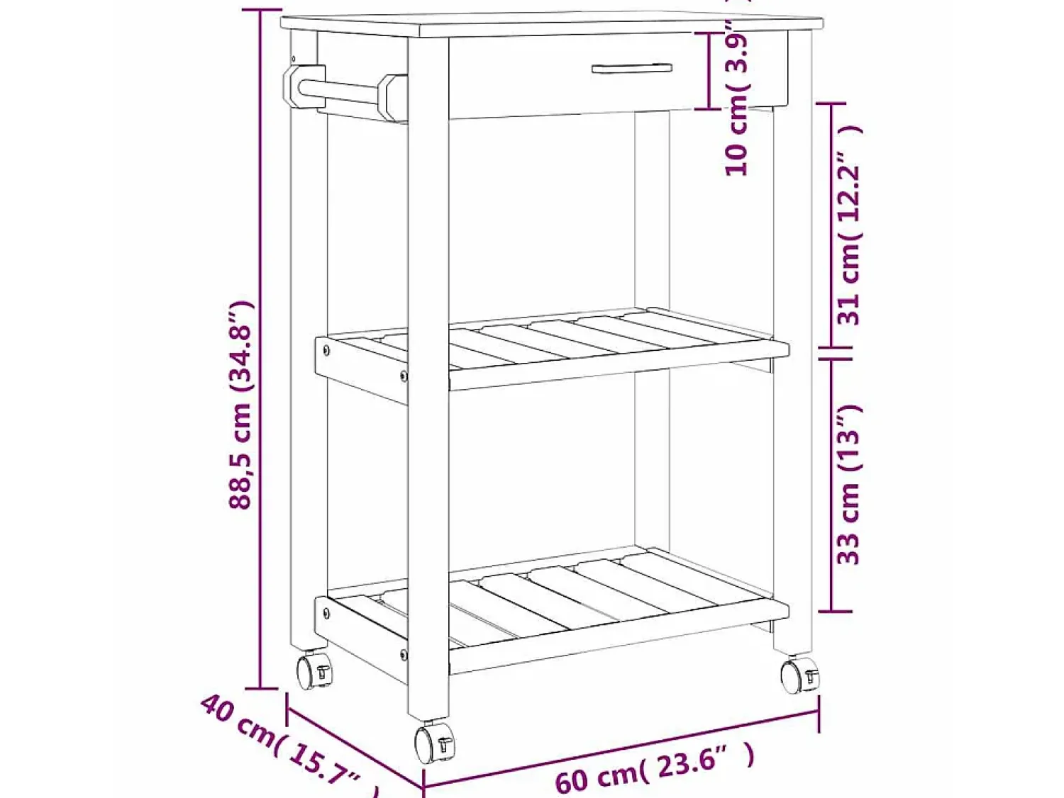 Móvel De Arrumação*vidaxl Carrinho de cozinha MONZA 60x40x88,5 cm madeira de pinho maciça Natural claro