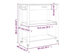 Móvel De Arrumação*vidaxl Carrinho de cozinha MONZA 84x40x88,5 cm madeira de pinho maciça Branco