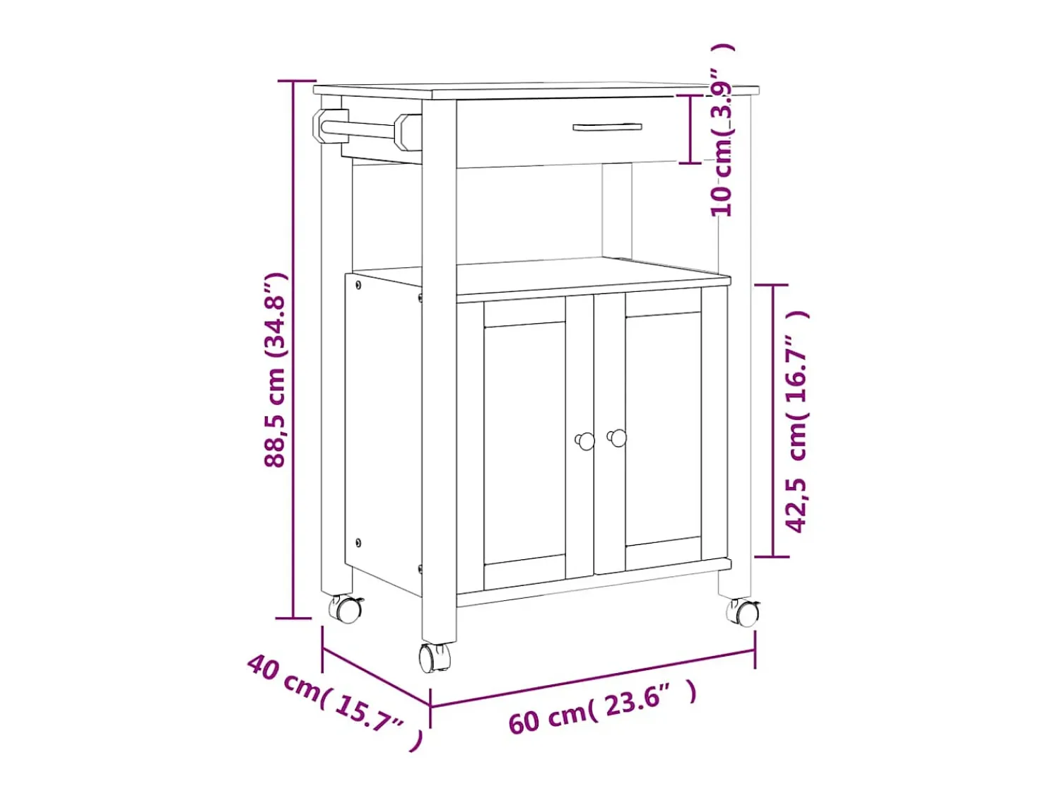 Móvel De Arrumação|vidaxl Carrinho de cozinha MONZA 60x40x88,5 cm madeira de pinho maciça Branco