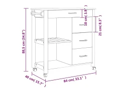 vidaxl Carrinho de cozinha MONZA 84x40x88,5 cm madeira de pinho maciça Cinzento