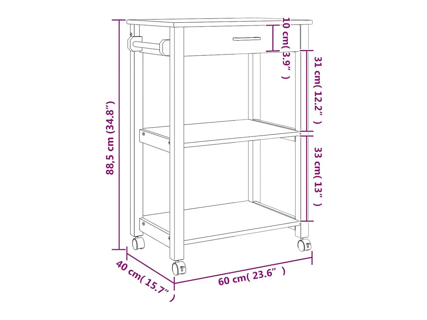 Móvel De Arrumação|vidaxl Carrinho de cozinha MONZA 60x40x88,5 cm madeira de pinho maciça Natural claro