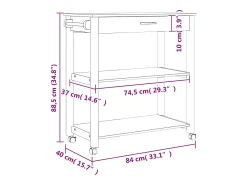 Móvel De Arrumação*vidaxl Carrinho de cozinha MONZA 84x40x88,5 cm madeira de pinho maciça Cinzento