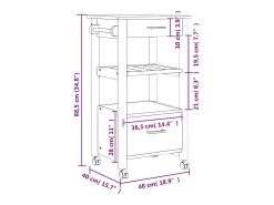 vidaxl Carrinho de cozinha MONZA 48x40x88,5 cm madeira de pinho maciça^ Móvel De Arrumação