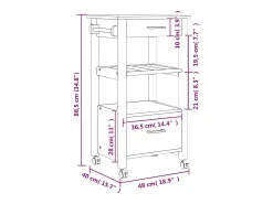 vidaxl Carrinho de cozinha MONZA 48x40x88,5 cm madeira de pinho maciça^ Móvel De Arrumação