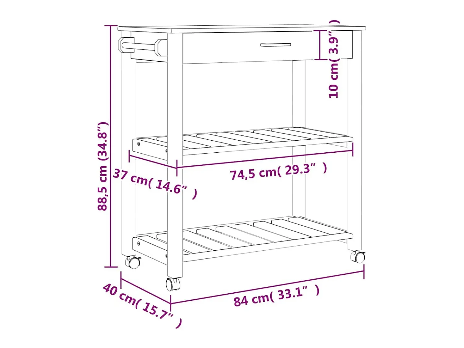 Hot vidaxl Carrinho de cozinha MONZA 84x40x88,5 cm madeira de pinho maciça Branco