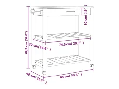 Hot vidaxl Carrinho de cozinha MONZA 84x40x88,5 cm madeira de pinho maciça Branco