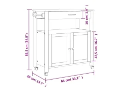 Best vidaxl Carrinho de cozinha MONZA 84x40x88,5 cm madeira de pinho maciça Cinzento