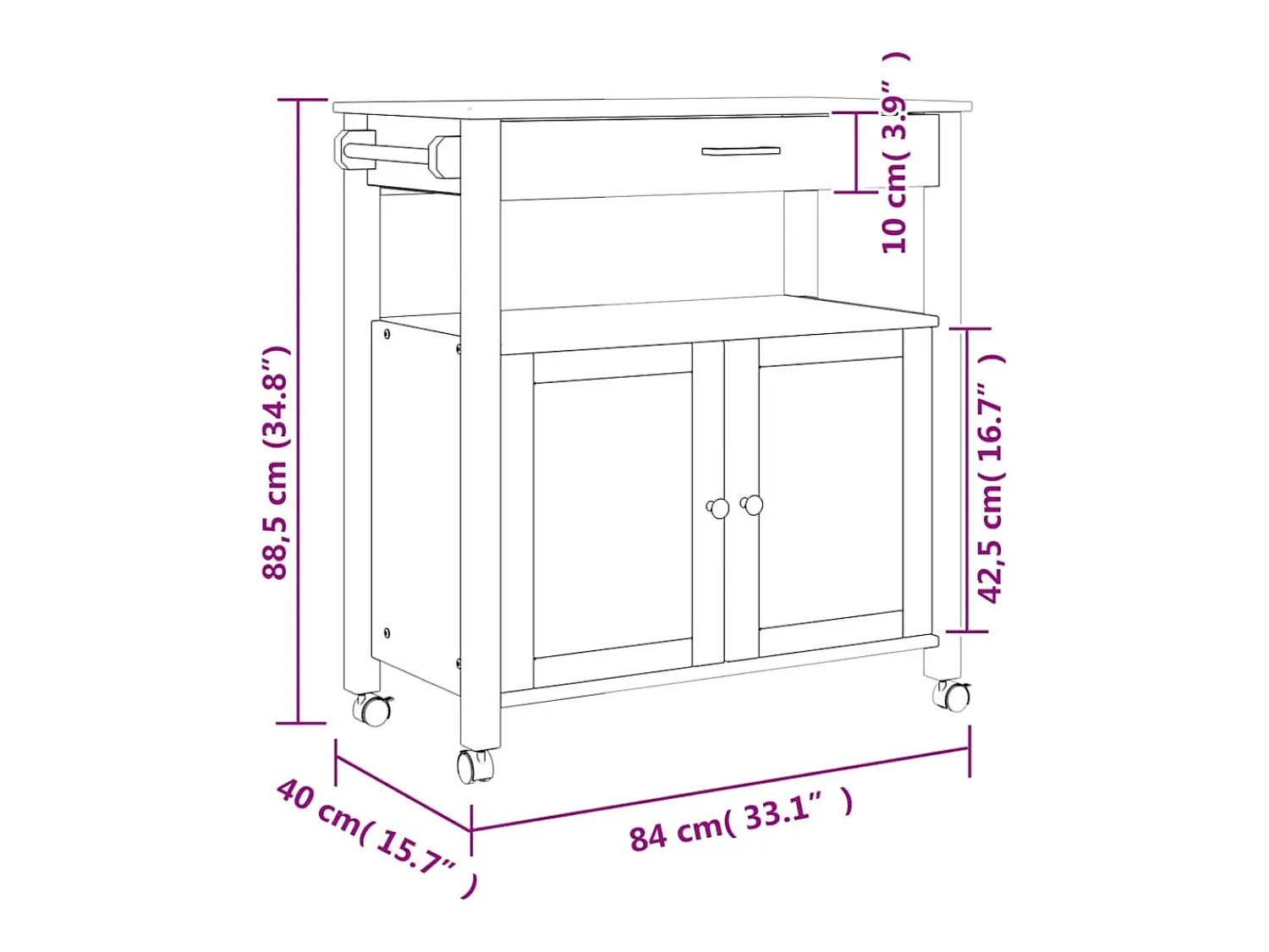 Best vidaxl Carrinho de cozinha MONZA 84x40x88,5 cm madeira de pinho maciça Cinzento