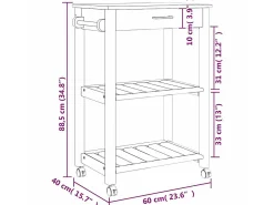Móvel De Arrumação|vidaxl Carrinho de cozinha MONZA 60x40x88,5 cm madeira de pinho maciça Branco