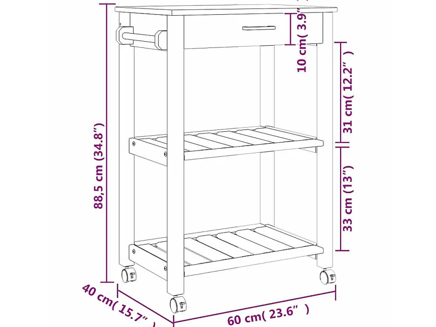 Móvel De Arrumação|vidaxl Carrinho de cozinha MONZA 60x40x88,5 cm madeira de pinho maciça Branco