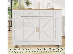 Móvel De Arrumação|Hauss Spole Carrinho de cozinha móvel com tampo extensível em folheado de madeira, 2 gavetas, 2 portas e prateleiras incluídas, - 120x65x90cm Branco