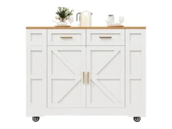 Móvel De Arrumação|Hauss Spole Carrinho de cozinha móvel com tampo extensível em folheado de madeira, 2 gavetas, 2 portas e prateleiras incluídas, - 120x65x90cm Branco