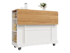 Móvel De Arrumação|Hauss Spole Carrinho de cozinha móvel com tampo extensível em folheado de madeira, 2 gavetas, 2 portas e prateleiras incluídas, - 120x65x90cm Branco