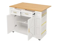 Móvel De Arrumação|Hauss Spole Carrinho de cozinha móvel com tampo extensível em folheado de madeira, 2 gavetas, 2 portas e prateleiras incluídas, - 120x65x90cm Branco