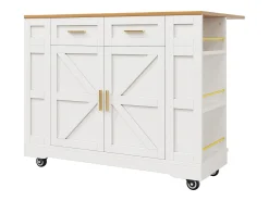 Móvel De Arrumação|Hauss Spole Carrinho de cozinha móvel com tampo extensível em folheado de madeira, 2 gavetas, 2 portas e prateleiras incluídas, - 120x65x90cm Branco