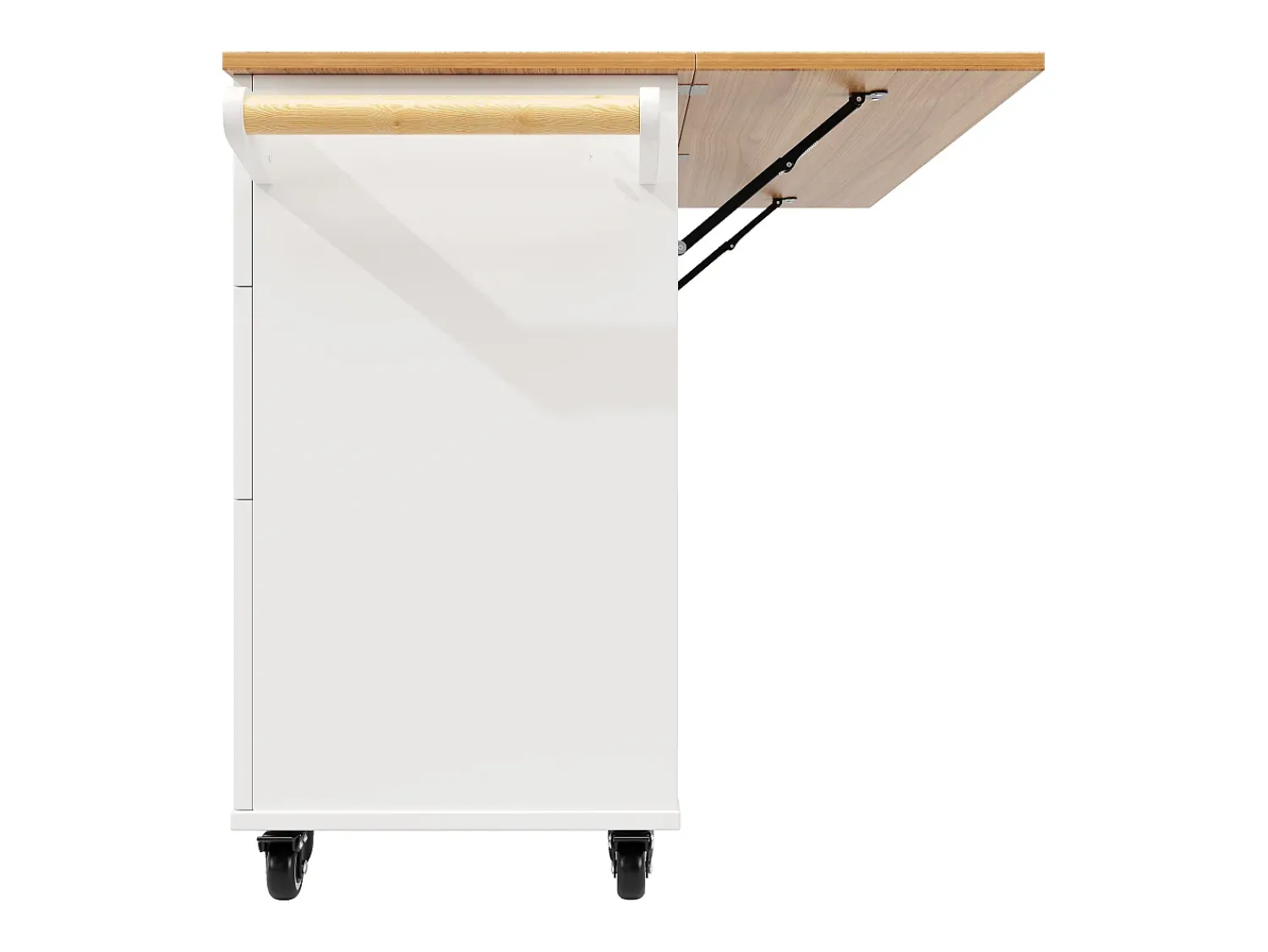 New Hauss Spole Carrinho de cozinha móvel com tampo extensível em folheado de madeira, 3 gavetas e 3 portas incluídas, - 133x70x88cm Branco