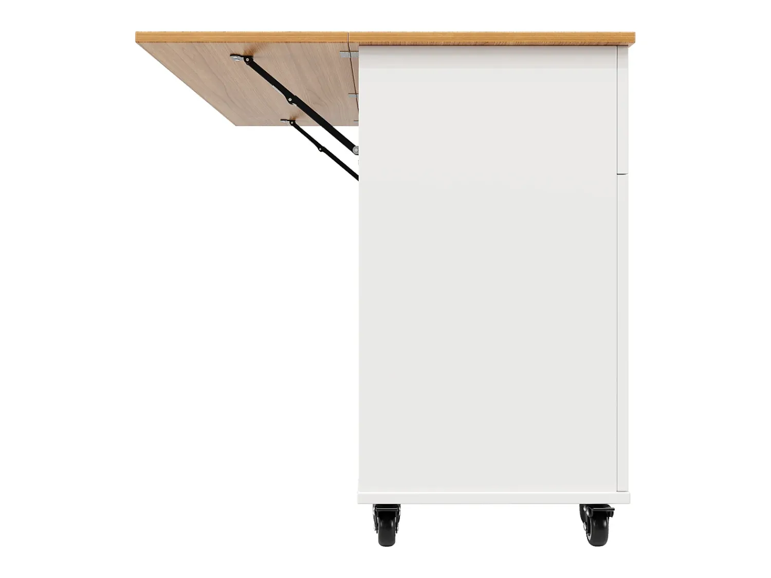 New Hauss Spole Carrinho de cozinha móvel com tampo extensível em folheado de madeira, 3 gavetas e 3 portas incluídas, - 133x70x88cm Branco