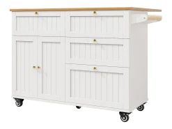 New Hauss Spole Carrinho de cozinha móvel com tampo extensível em folheado de madeira, 3 gavetas e 3 portas incluídas, - 133x70x88cm Branco
